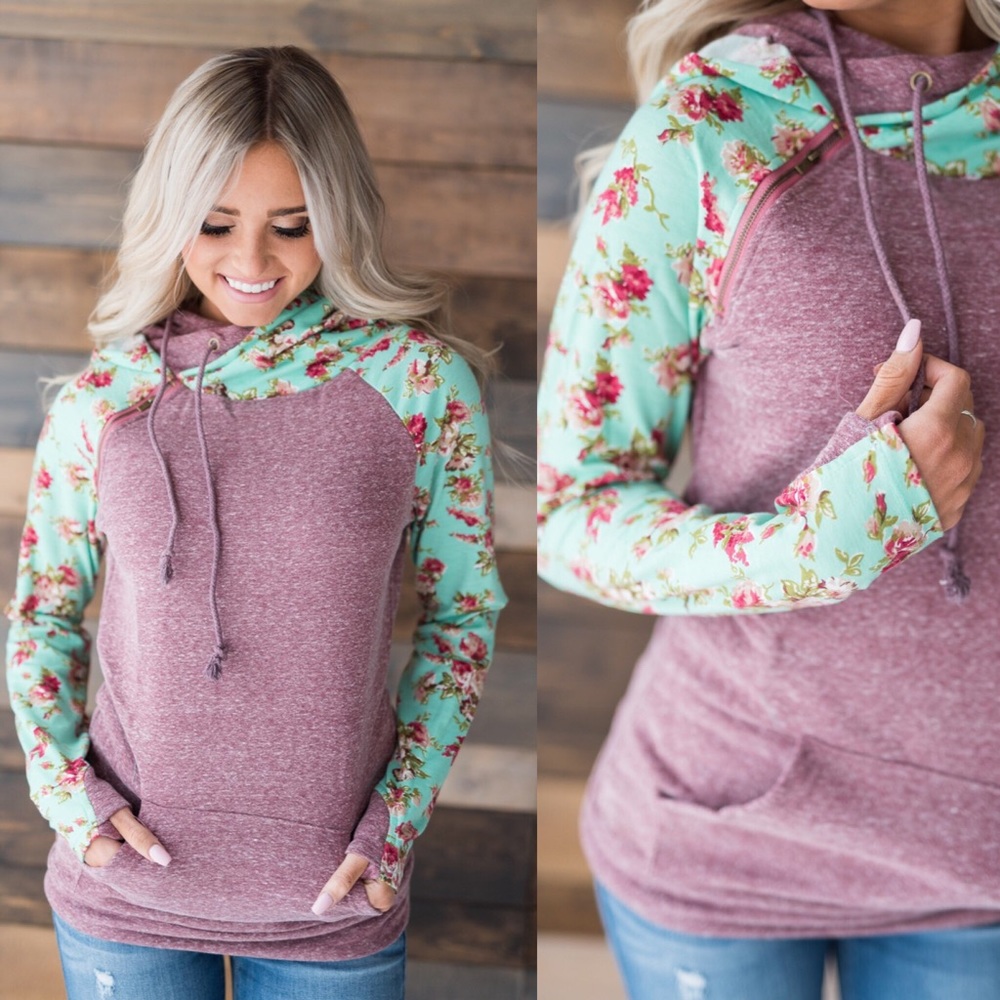 Berry Floral Double Hood Sweatshirt